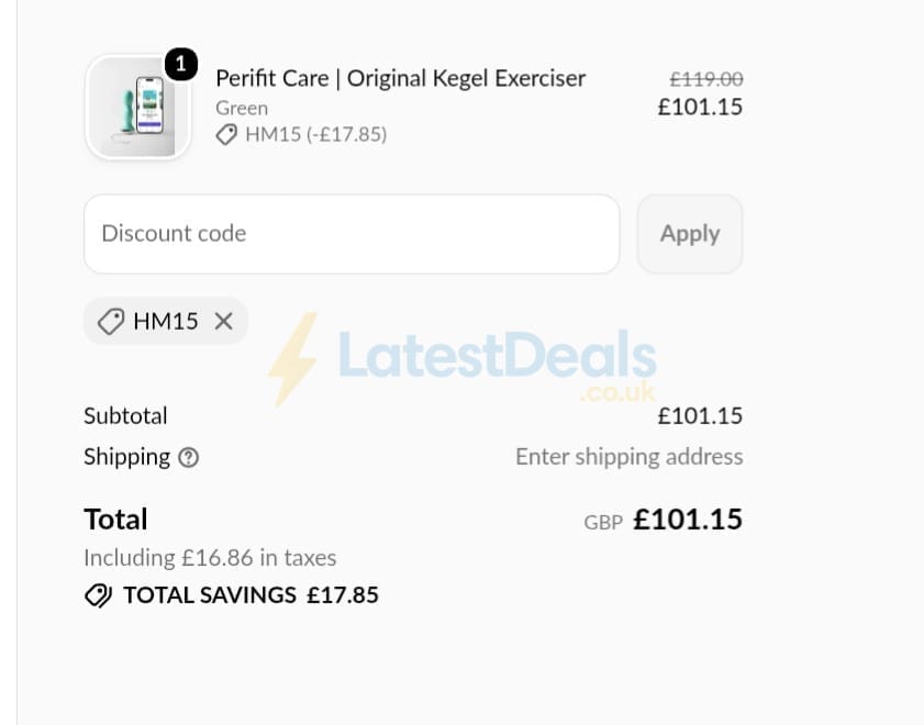 Screenshot of the Perifit discount code working
