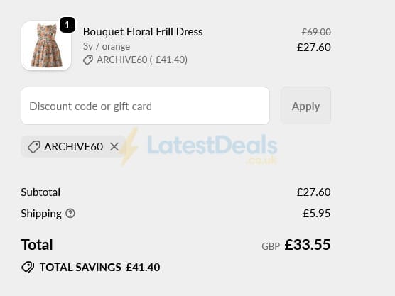 Screenshot of the Rachel Riley discount code working