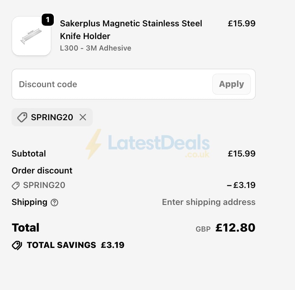 Screenshot of the SAKER discount code working