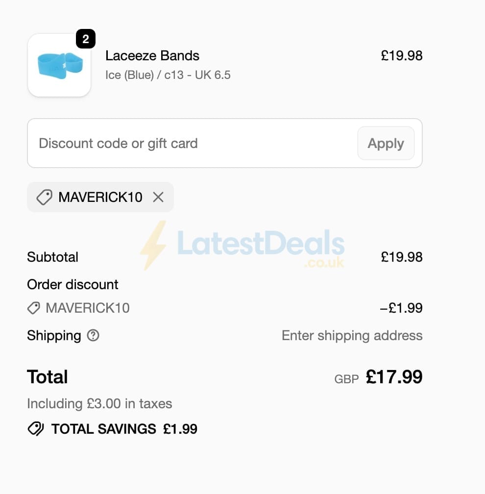 Screenshot of the Laceeze discount code working