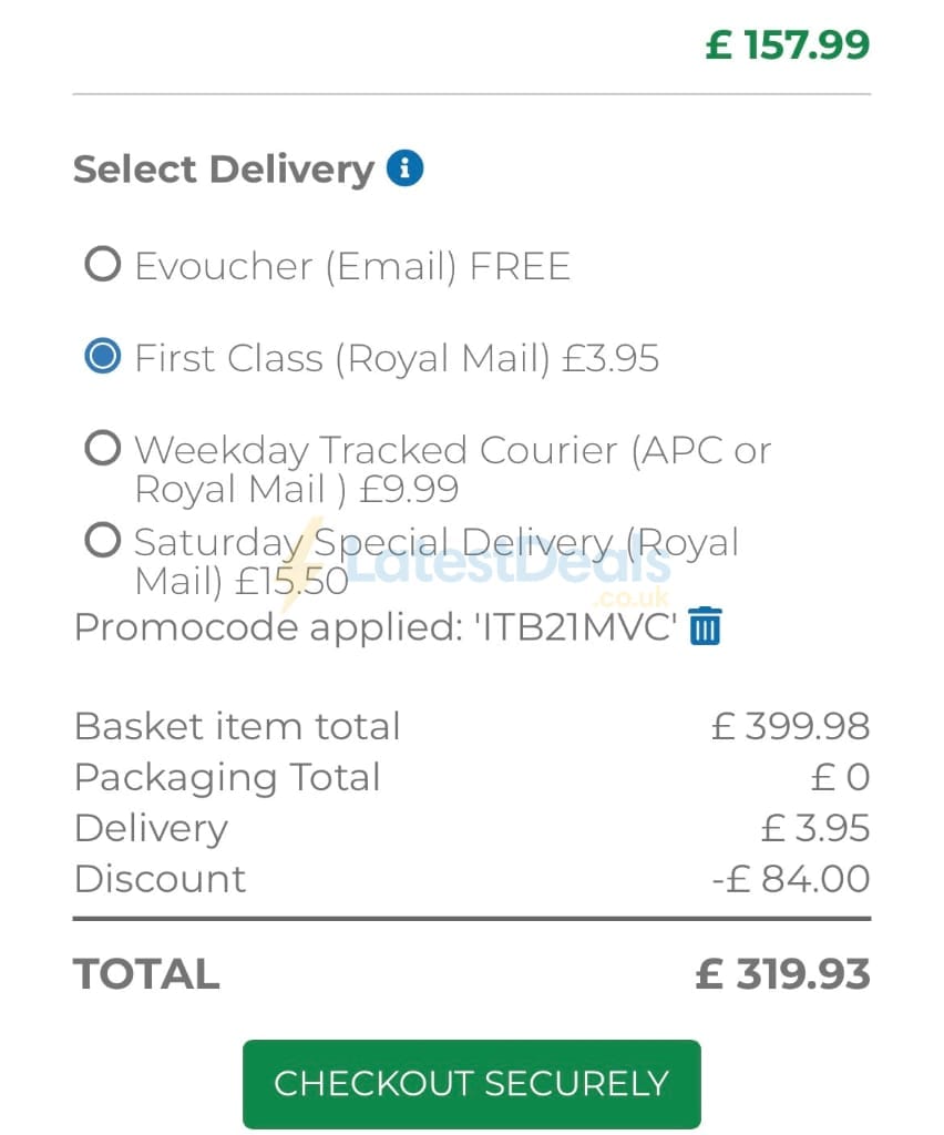 Screenshot of the Into The Blue discount code working