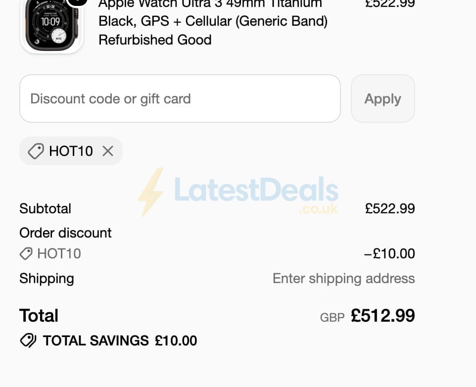 Screenshot of the Handtec discount code working