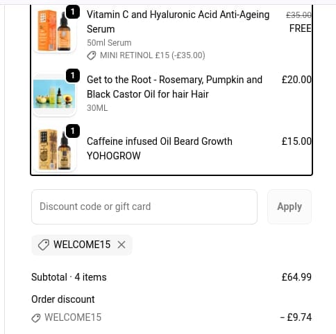 Screenshot of the Grounded Body Scrub discount code working