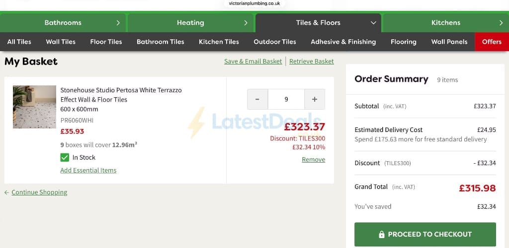 Screenshot of the Victorian Plumbing discount code working