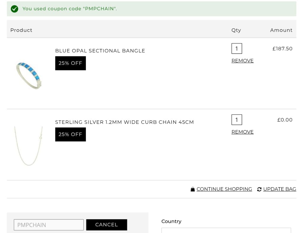 Screenshot of the The Opal discount code working