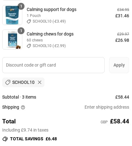Screenshot of the Buddy & Lola discount code working