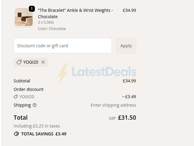 Screenshot of the Yogi Bare discount code working
