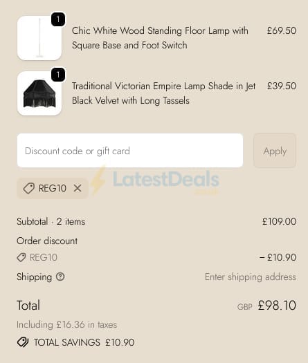 Screenshot of the Happy Homewares discount code working