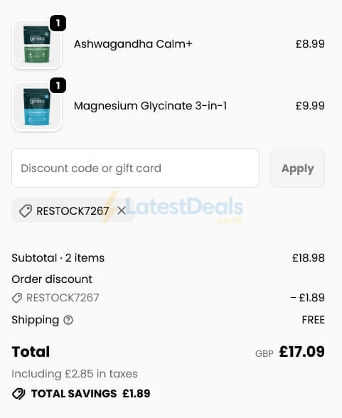 Screenshot of the Nutrition Geeks discount code working