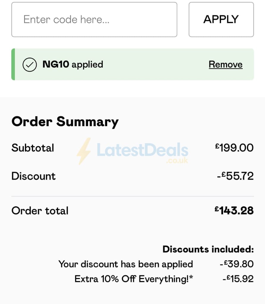 Screenshot of the Nasty Gal discount code working