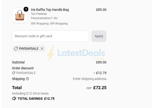 Screenshot of the LRM Goods discount code working