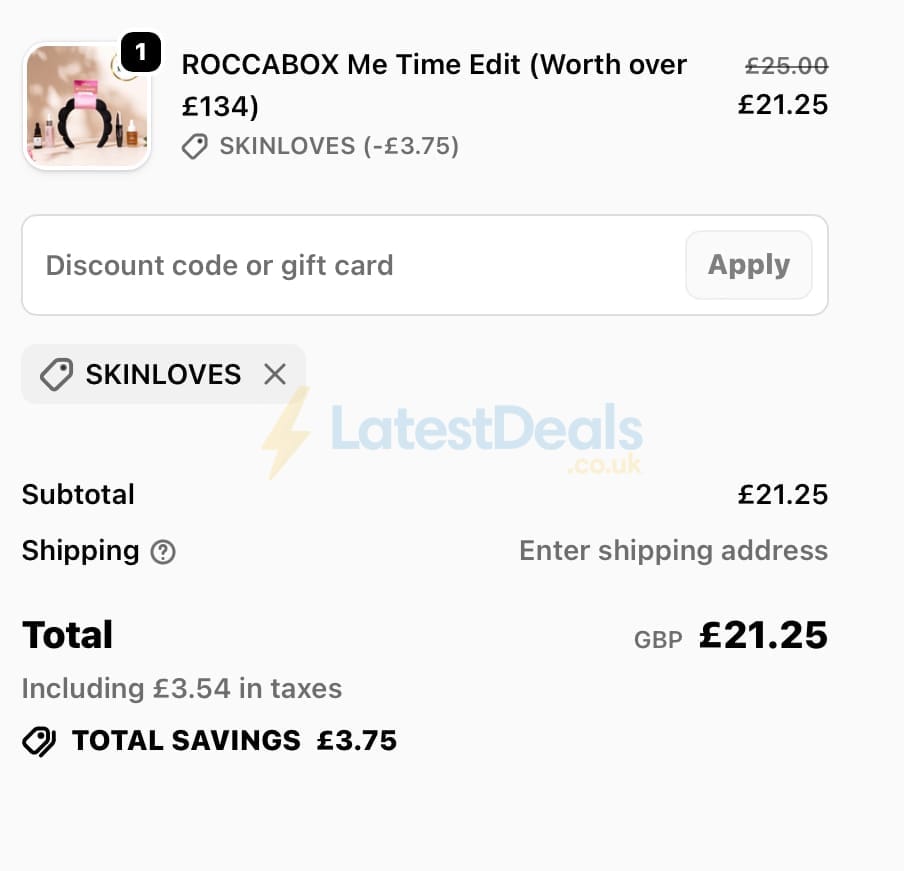 Screenshot of the Roccabox discount code working