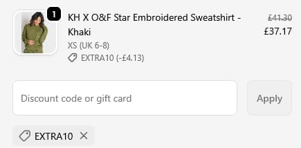 Screenshot of the Oliveandfrank discount code working