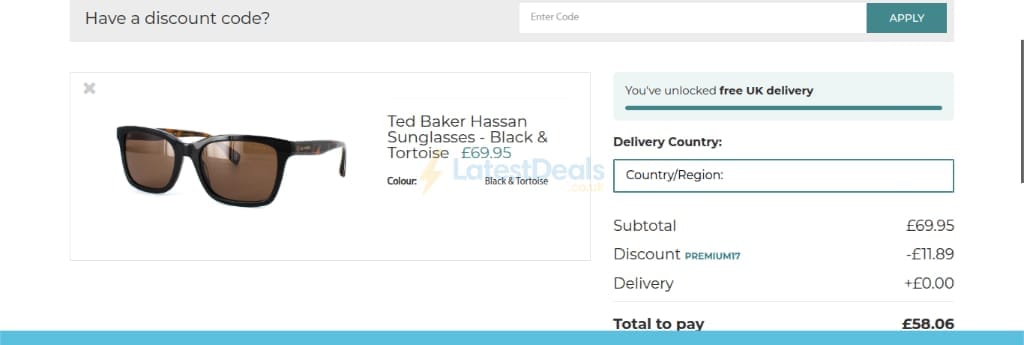 Screenshot of the Glasses2You discount code working