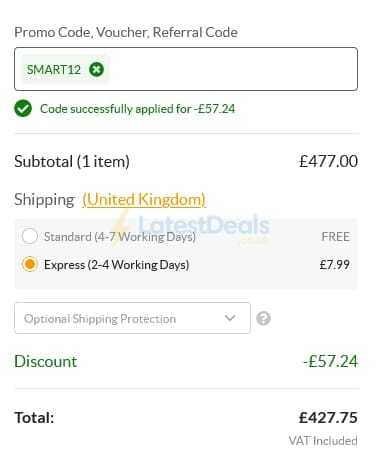Screenshot of the SmartBuyGlasses discount code working