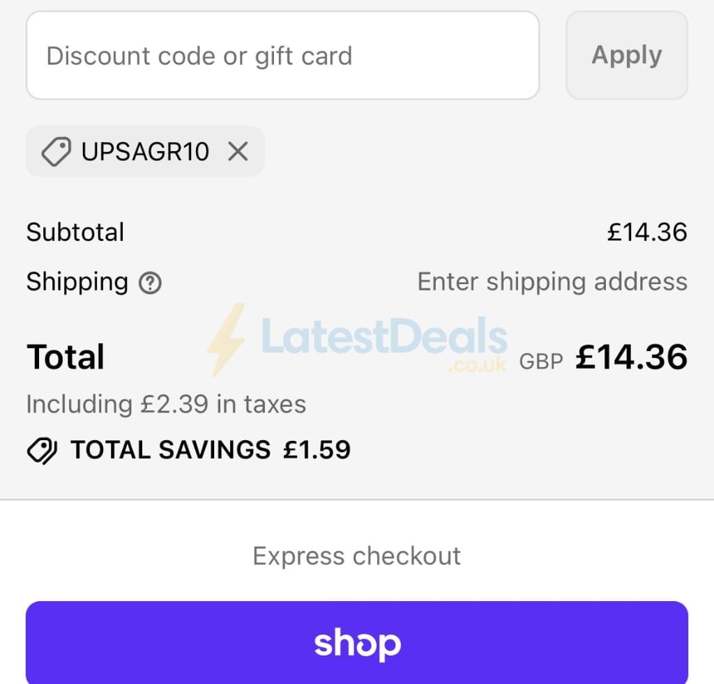 Screenshot of the U Perform discount code working