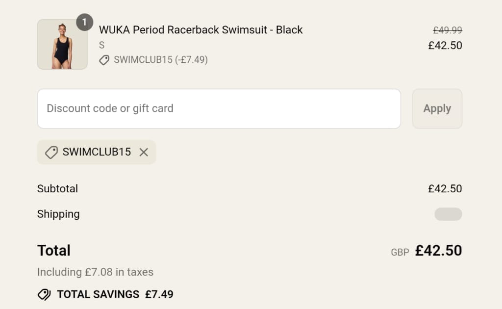 Screenshot of the Wuka discount code working