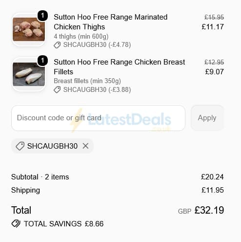 Screenshot of the The Wild Meat Company discount code working