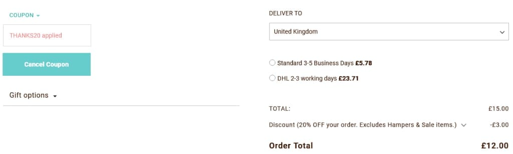 Screenshot of the Lily O'Brien's discount code working