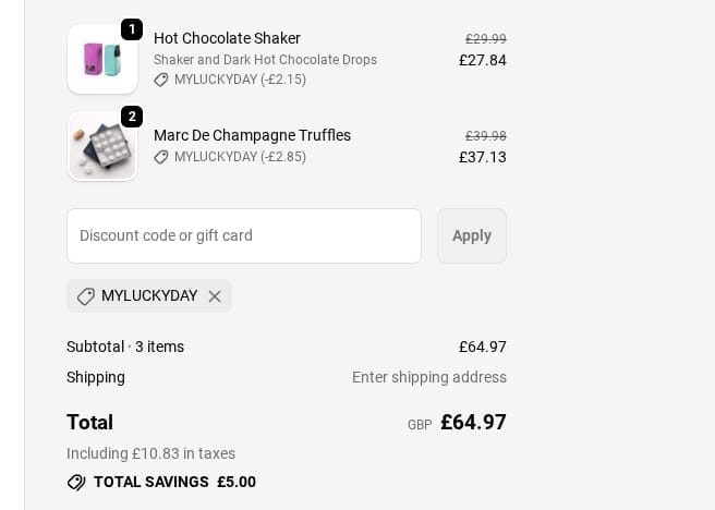Screenshot of the The Chocolate Society discount code working