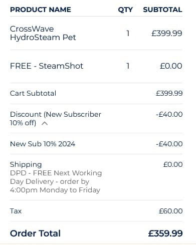 Screenshot of the Bissell discount code working