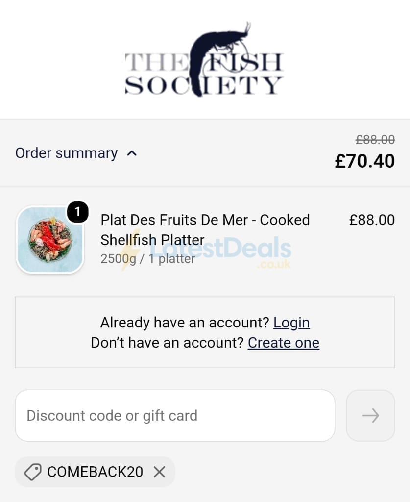 Screenshot of the The Fish Society discount code working