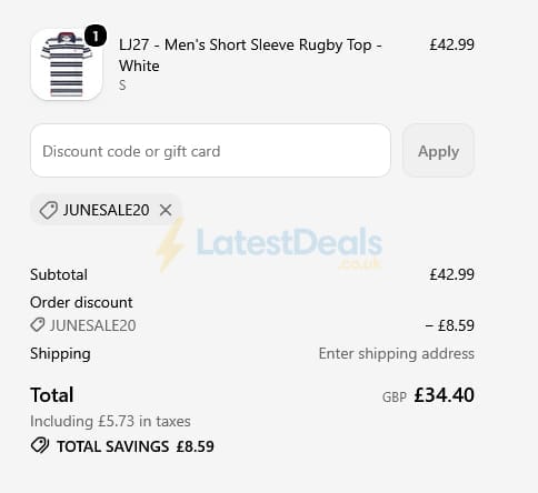 Screenshot of the Lazy Jacks discount code working