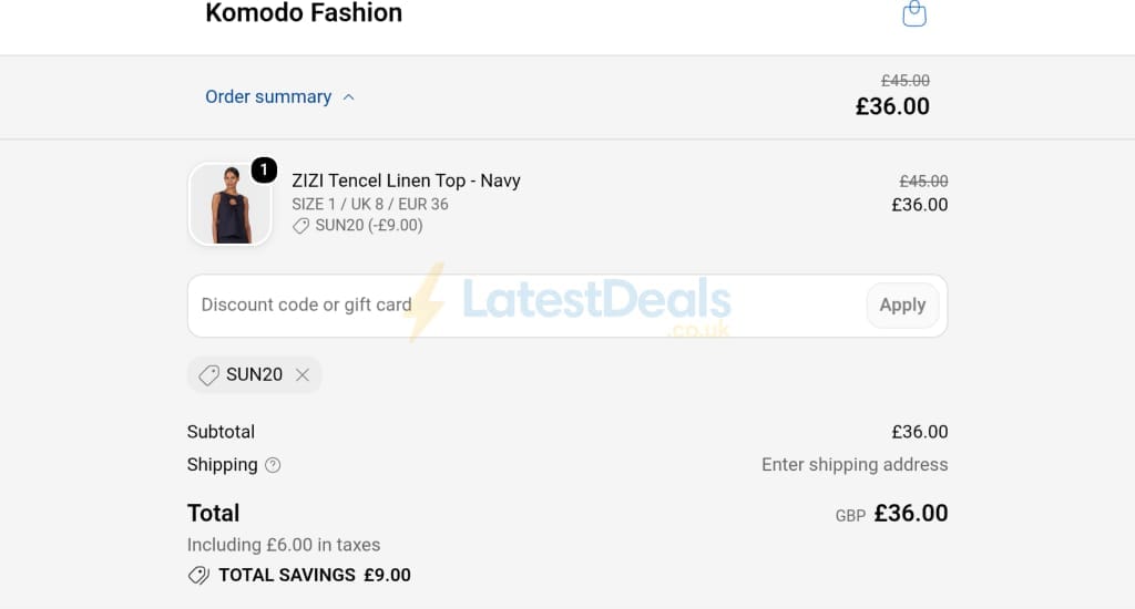 Screenshot of the Komodo discount code working