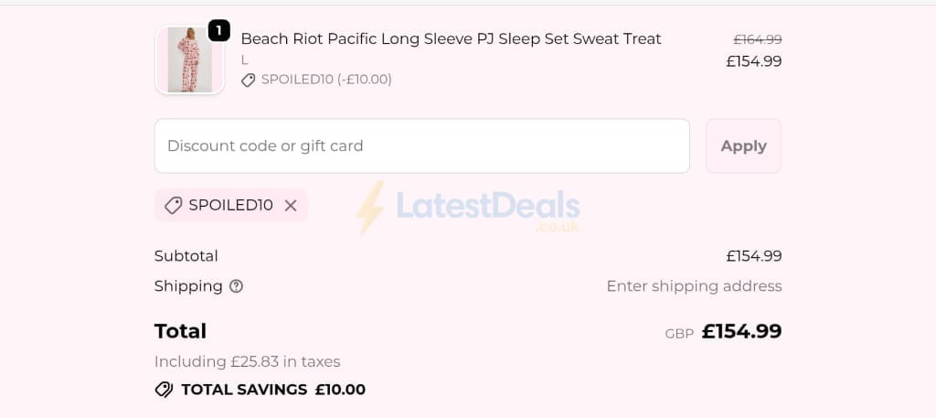 Screenshot of the Spoiled Brat discount code working