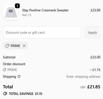 Screenshot of the Fanjoy discount code working