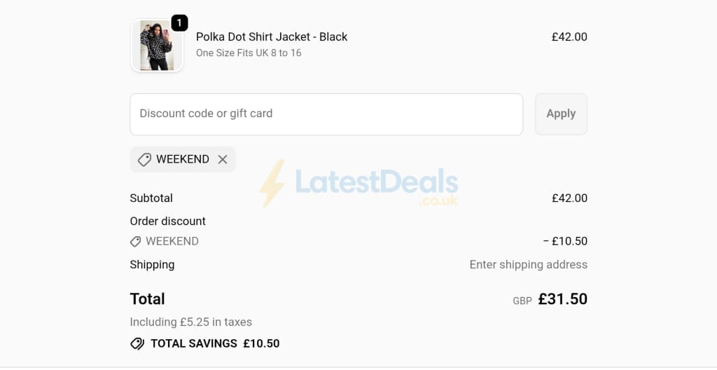 Screenshot of the JYY London discount code working