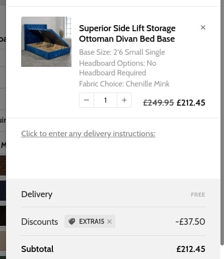 Screenshot of the The Bed Supermarket discount code working