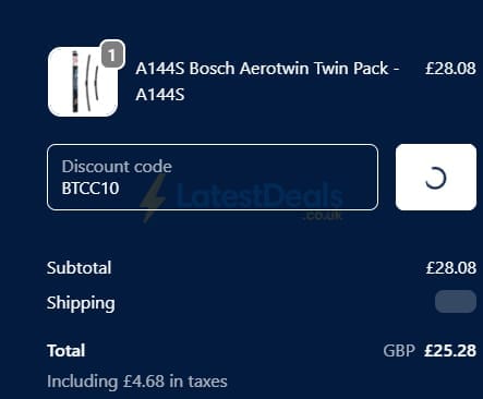 Screenshot of the Wiper Blades discount code working