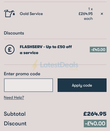 Screenshot of the Protyre discount code working