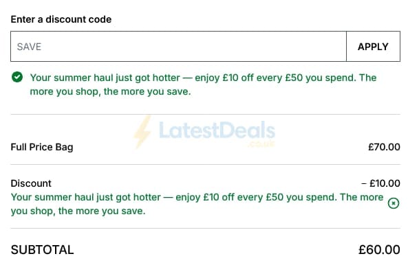 Screenshot of the Cult Beauty discount code working