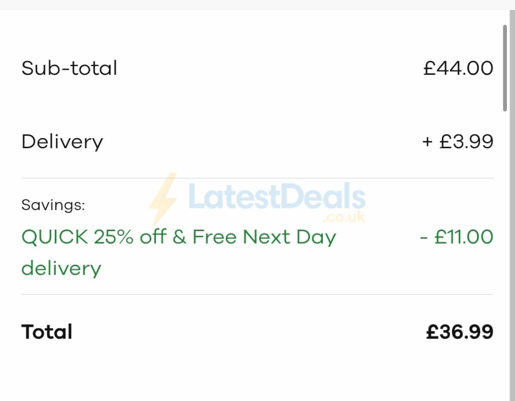 Screenshot of the JD Williams discount code working