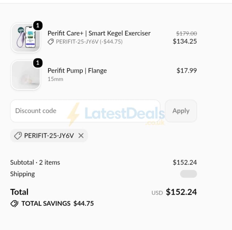 Screenshot of the Perifit discount code working