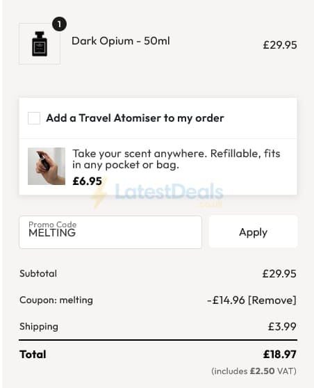 Screenshot of the The Fragrance World discount code working