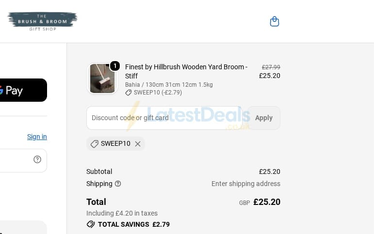 Screenshot of the The Brush & Broom discount code working