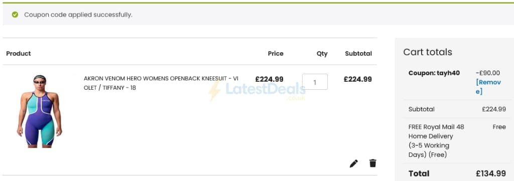 Screenshot of the ProSwimwear discount code working
