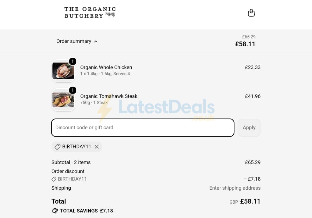 Screenshot of the The Organic Butchery discount code working