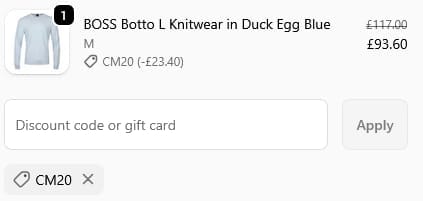 Screenshot of the Norton Barrie discount code working