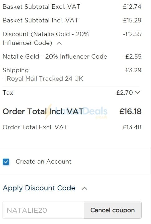Screenshot of the BioCare discount code working