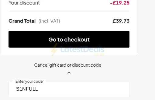 Screenshot of the Sinful discount code working