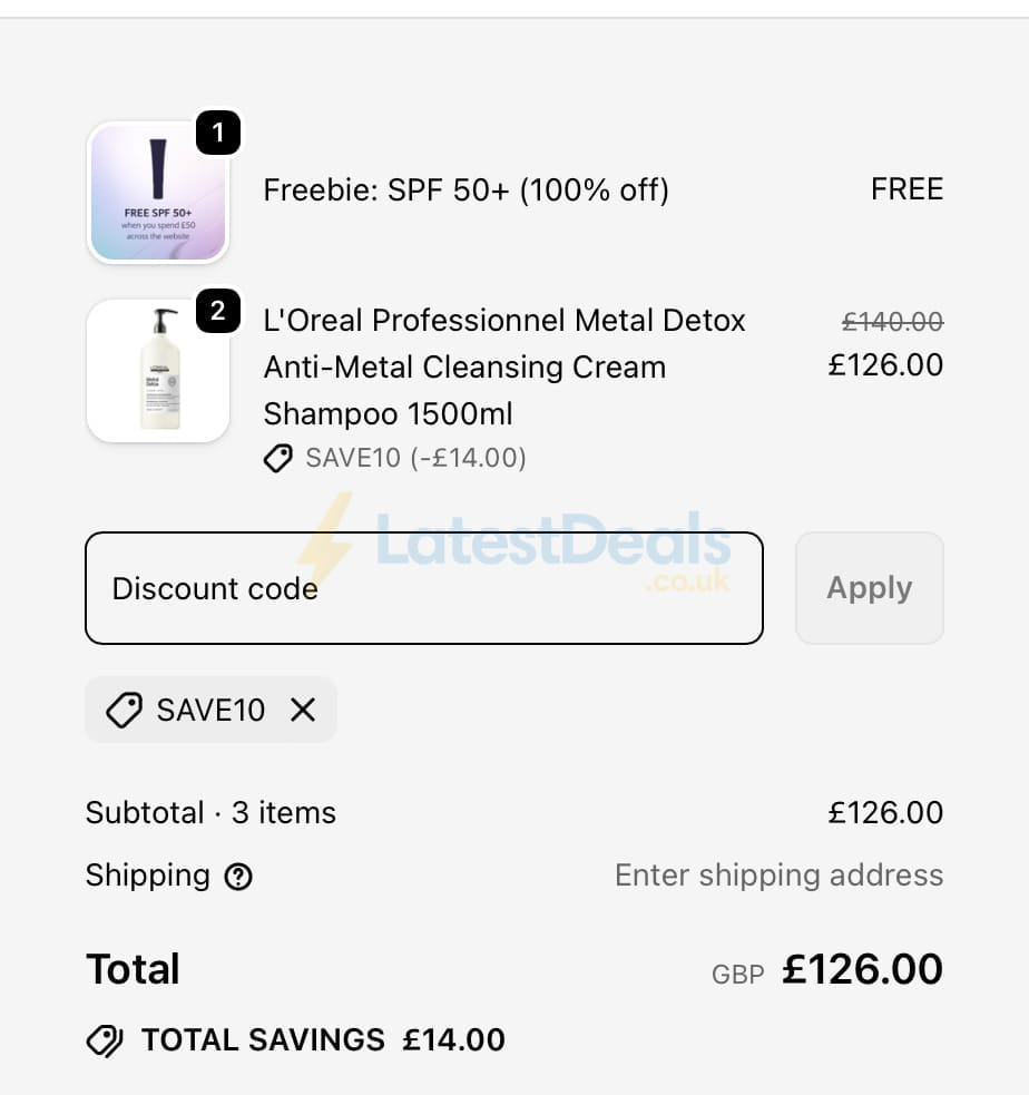 Screenshot of the LuxuriousLook discount code working