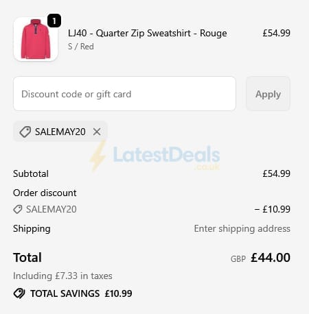 Screenshot of the Lazy Jacks discount code working