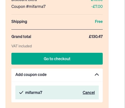 Screenshot of the Mifarma discount code working