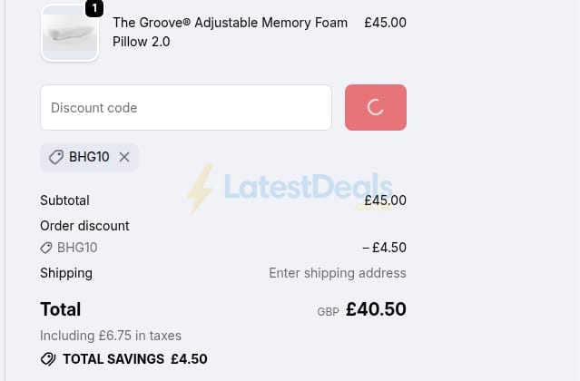 Screenshot of the Groove Pillows discount code working