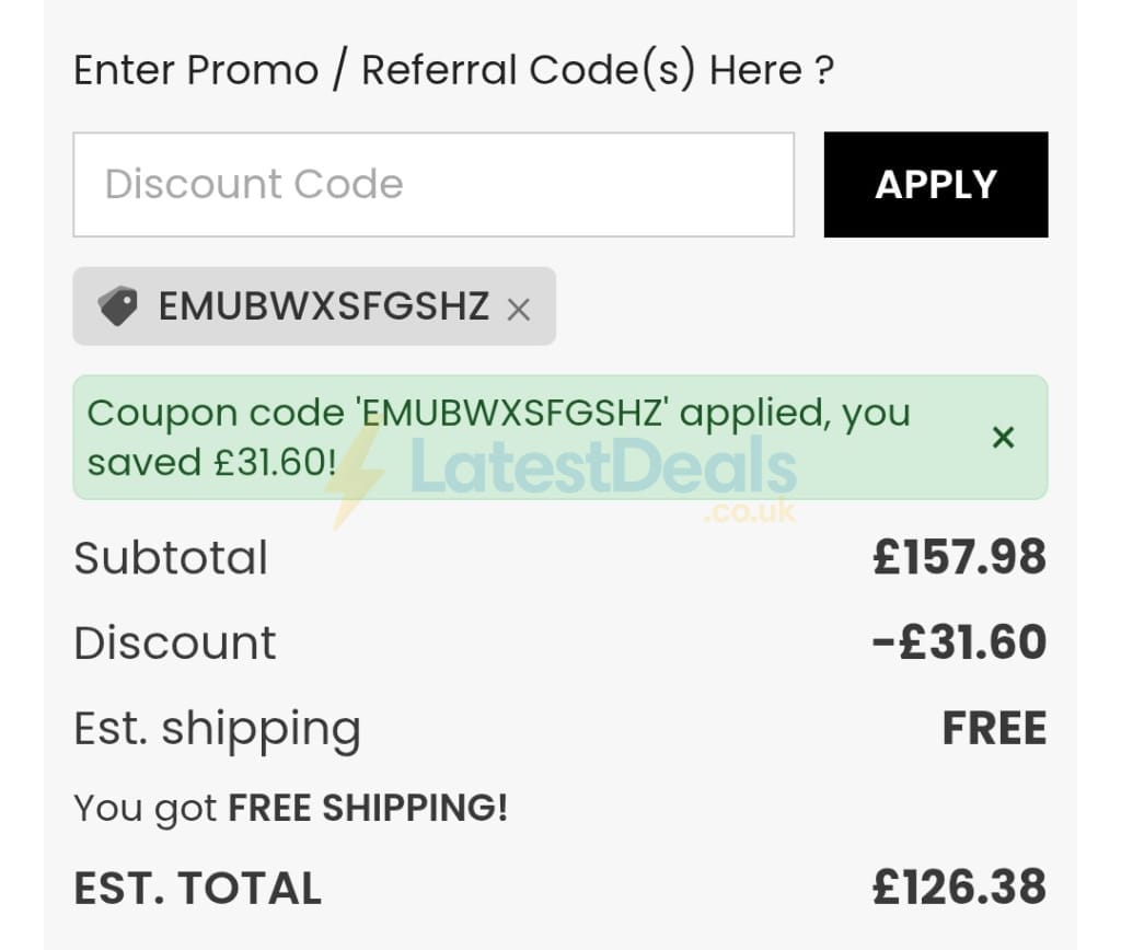 Screenshot of the Songmics discount code working