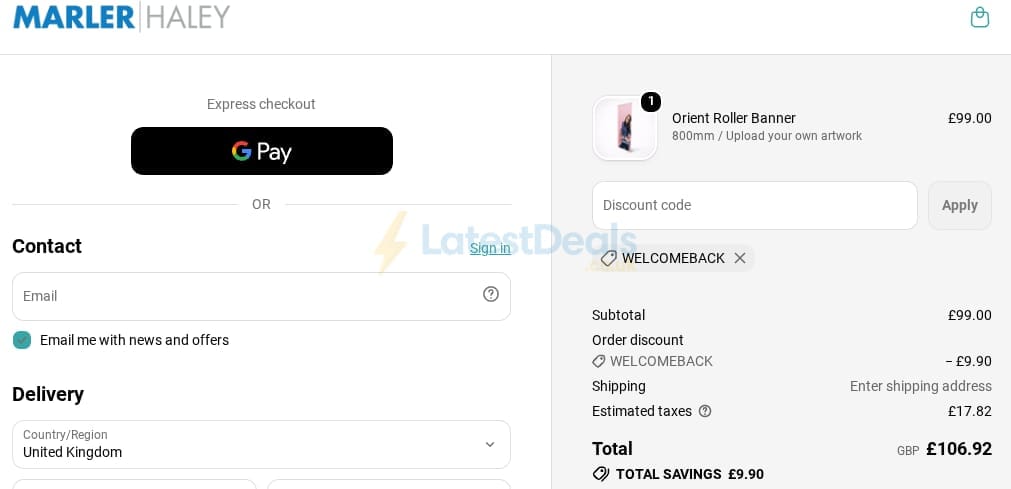 Screenshot of the Marler Haley discount code working